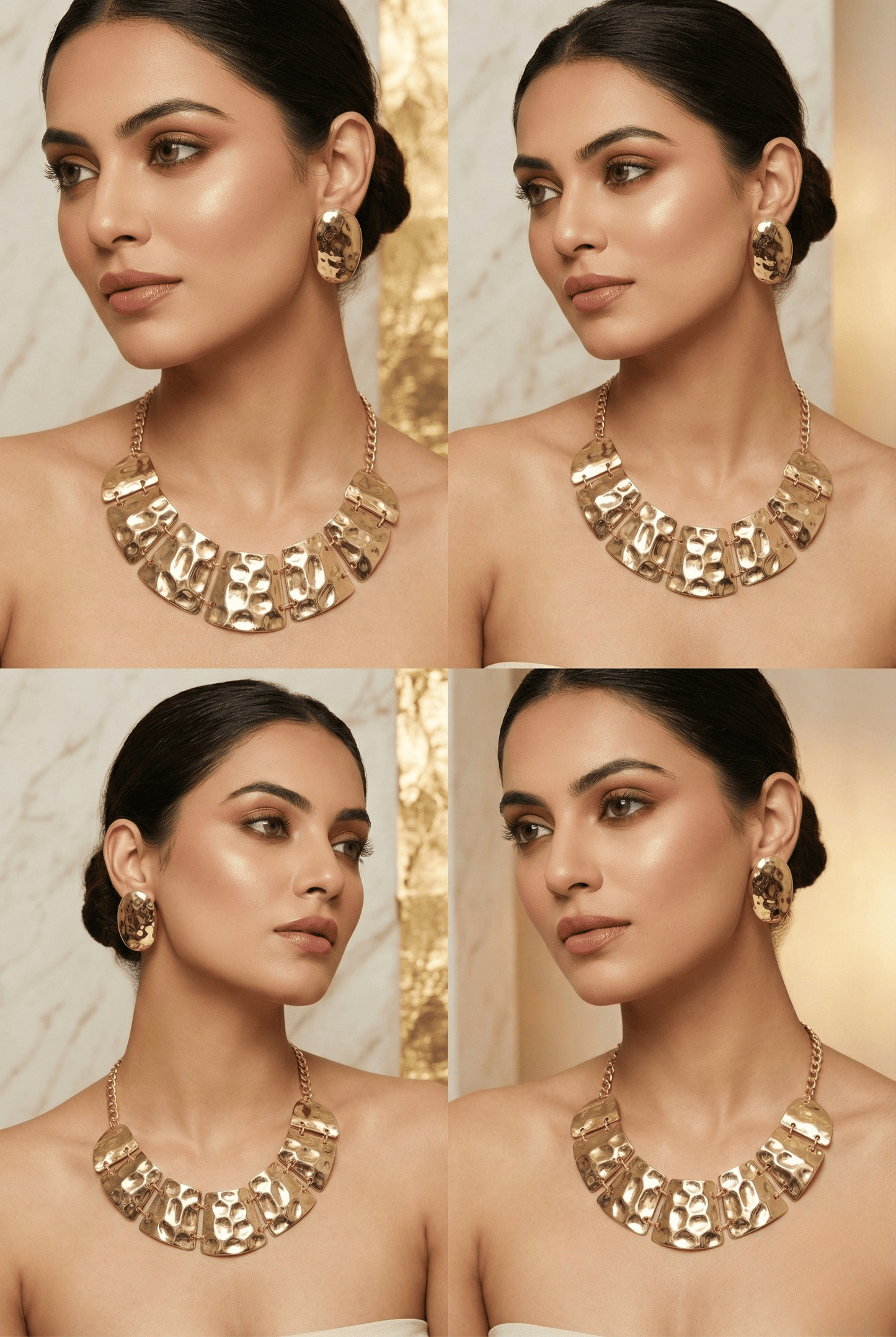 Anti‑Tarnish Hammered Gold Statement Necklace Set with Earrings – Bold Premium Party Wear Jewellery – anti-tarnish necklaces for women India – MaxiBlink