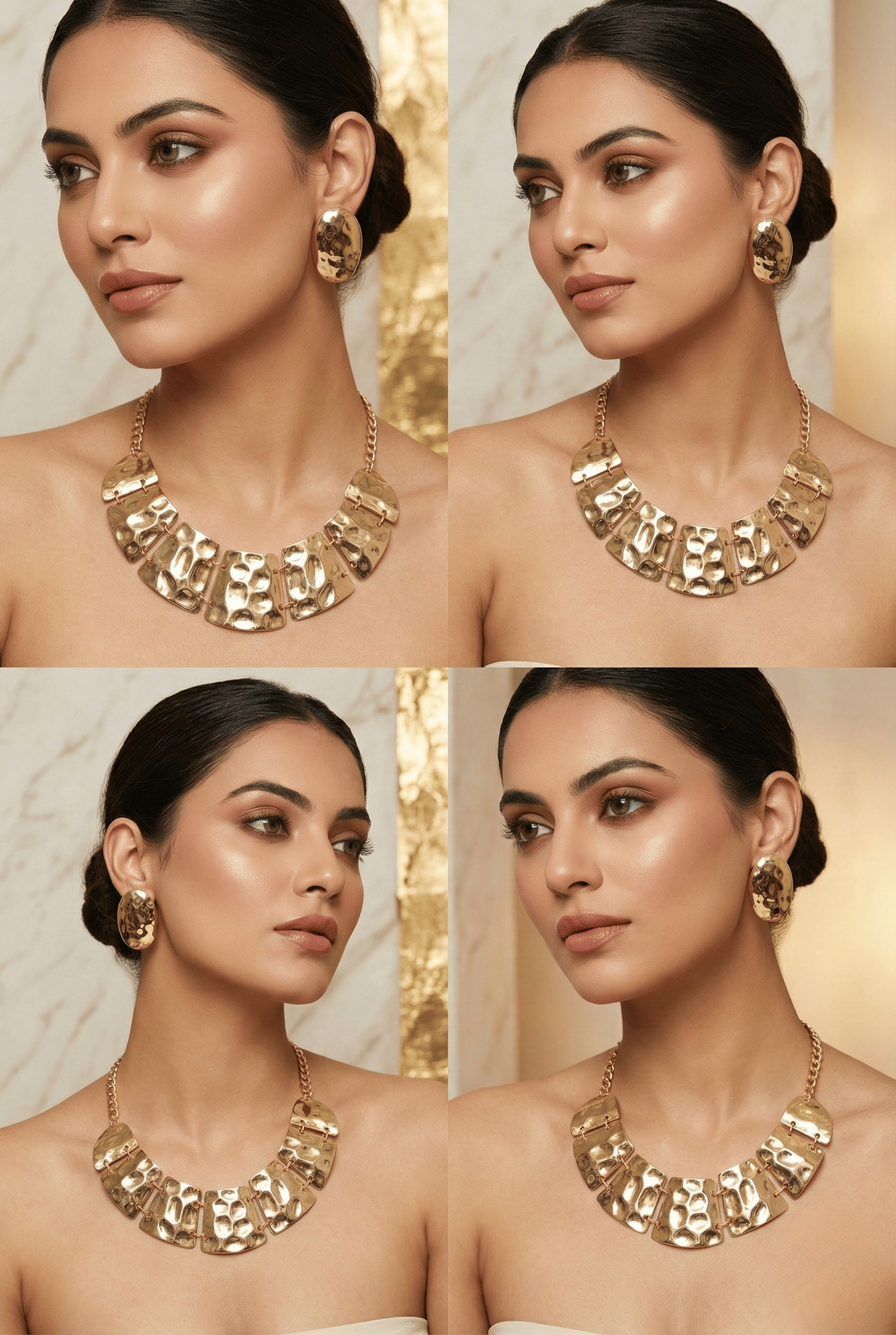 Anti‑Tarnish Hammered Gold Statement Necklace Set with Earrings – Bold Premium Party Wear Jewellery – anti-tarnish necklaces for women India – MaxiBlink