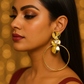 Bold Textured Gold Disc Earrings with Crystal Drop – Statement Fashion Jewelry