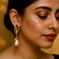Floral Pearl Drop Gold Earrings