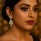 Floral Drop Earrings with Mint Green Gemstone & Pave CZ – Designer Statement Jewelry