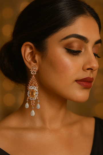 Premium AD Earrings with Amber Marquise & Princess Cut Stones
