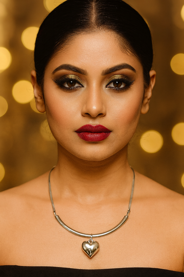 Sleek Silver Heart Pendant Choker Necklace