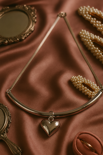 Sleek Silver Heart Pendant Choker Necklace