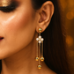 Pearl & Gold Stick Drop Earrings with Floral Cluster – Elegant Anti-Tarnish Jewelry