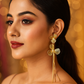 Floral Gold Wire Drop Earrings with Crystal Center – Lightweight Anti-Tarnish Design