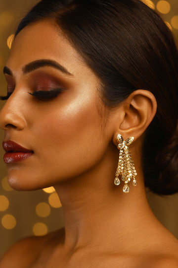 Butterfly Sequin Mesh Drop Earrings – Crystal Teardrop Details