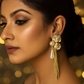 Floral Fan Pearl Dangle Earrings – Anti-Tarnish Gold