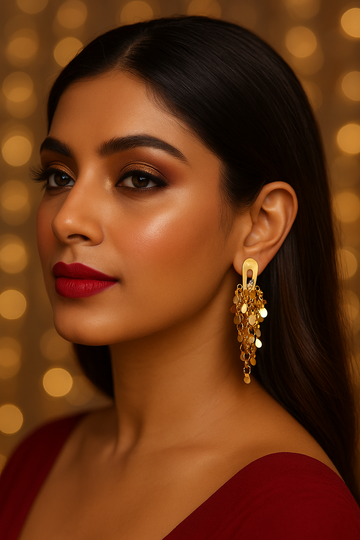 Gold Cluster Drop Earrings with Textured Discs