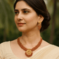 Ruby Bead Temple Necklace with Lakshmi Pendant
