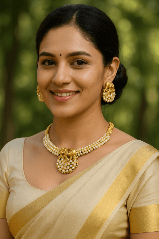 Elephant Motif Pearl Cluster Temple Necklace