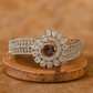 Elegant Silver Bracelet with Purple Floral Centerpiece