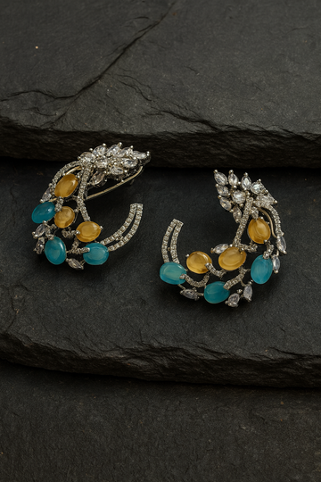 Blue & Yellow Leaf Cluster Earrings
