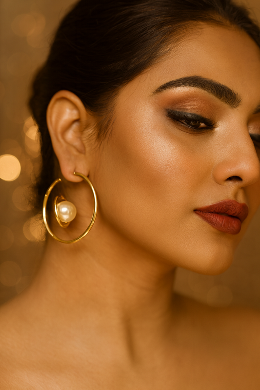 Modern Pearl Orbit Gold Hoop Earrings