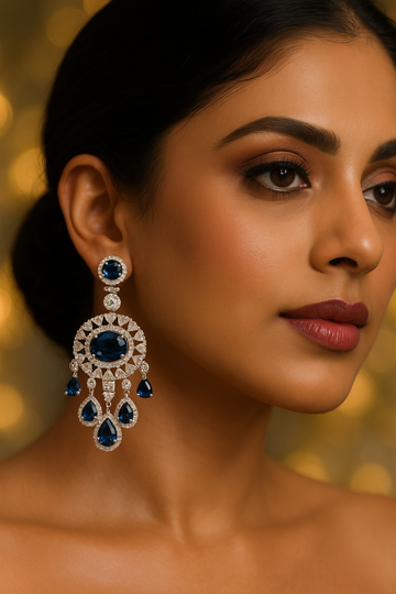 Royal Blue Chandelier Earrings with CZ Accents