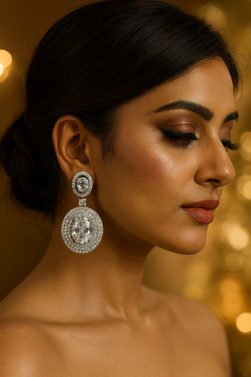 Classic Drop Earrings with Double CZ Halo