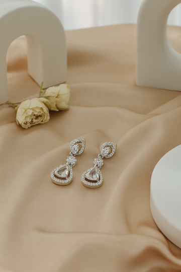 Zircon Teardrop Halo Dangle Earrings
