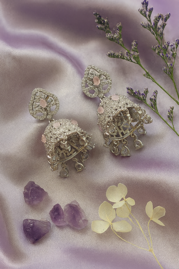 Purple CZ Drop Earrings – Floral Top Design for Special Events