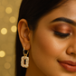 Pearl-Studded Rectangular Hoop Earrings in Gold Finish