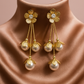 Gold-Plated Floral Pearl Drop Earrings – Elegant Anti-Tarnish Fashion Jewelry