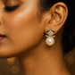 Crystal Studded Designer Logo Earrings – Premium Anti-Tarnish Gold Finish