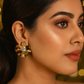 Gold Fan Petal Stud Earrings with Crystal Center – Designer Anti-Tarnish Finish