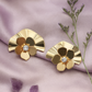 Gold Fan Petal Stud Earrings with Crystal Center – Designer Anti-Tarnish Finish