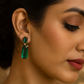 Emerald Green Double Drop Stud Earrings