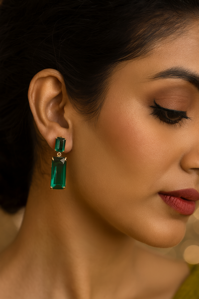 Emerald Green Double Drop Stud Earrings