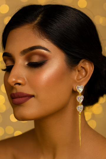 Gold Heart Chain Tassel Earrings