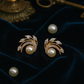 Rose Gold Curved Leaf Pearl Stud Earrings