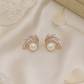 Rose Gold Curved Leaf Pearl Stud Earrings