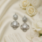 Elegant Silver Floral Drop Earrings with White CZ Stones