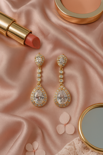 Golden Teardrop Crystal Dangle Earrings