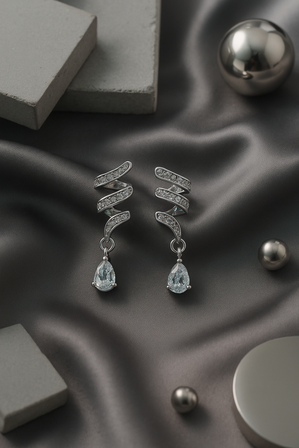 Spiral Diamond Drop Earrings