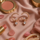 Rose Gold Half Hoop Earrings with CZ Dangling Drops