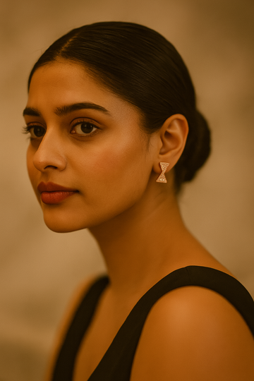 Triangle Gem Bow Stud Earrings