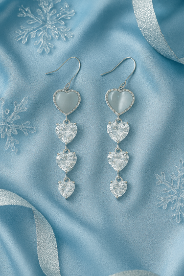 Silver Multi-Heart Dangler Earrings with CZ Stones