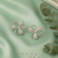 Silver Floral Stud Earrings with Micro CZ Embellishments