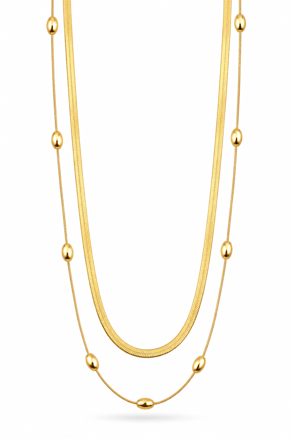 Layered snake chain necklace and earrings set, gold plated, waterproof – close-up detail