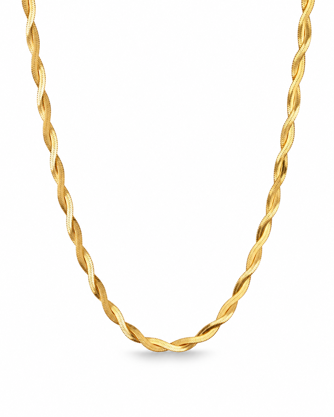Twisted herringbone snake chain necklace, 18K gold plated – close-up detail