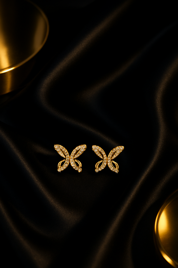 Butterfly Motif Stud Earrings in Gold