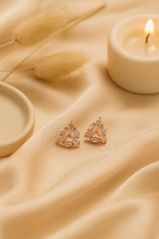 Rose Gold Leaf Cluster Stud Earrings – anti-tarnish earrings for women India – MaxiBlink