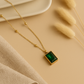 Emerald Green Rectangle Pendant with Gold Bead Chain