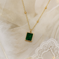 Emerald Green Rectangle Pendant with Gold Bead Chain