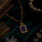 Halo Style Pendant with Purple Gemstone & Gold Chain