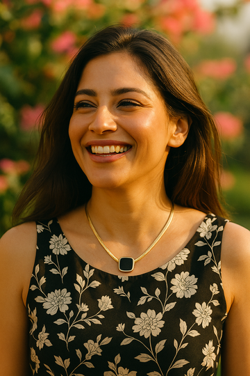 Bold Black Square Pendant with Gold Snake Chain