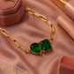 Statement Gold Chain Pendant with Emerald Green Stones