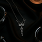 Silver Butterfly Pendant with Dangling Crystal Drops