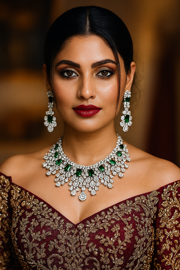 Majestic Green Bridal Choker Necklace Set